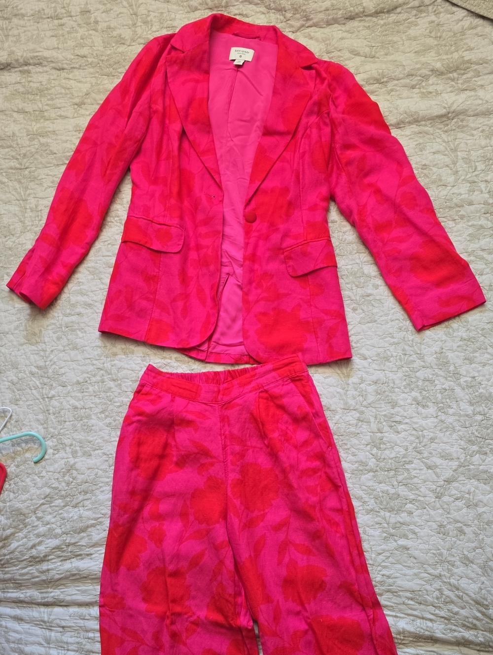kate spade Hot Pink and Red Linen Jacket And Matching Trousers
